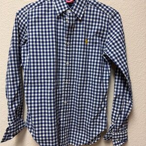 NWOT Women’s Ralph Lauren Sport Blue and White Plaid Button Down Shirt